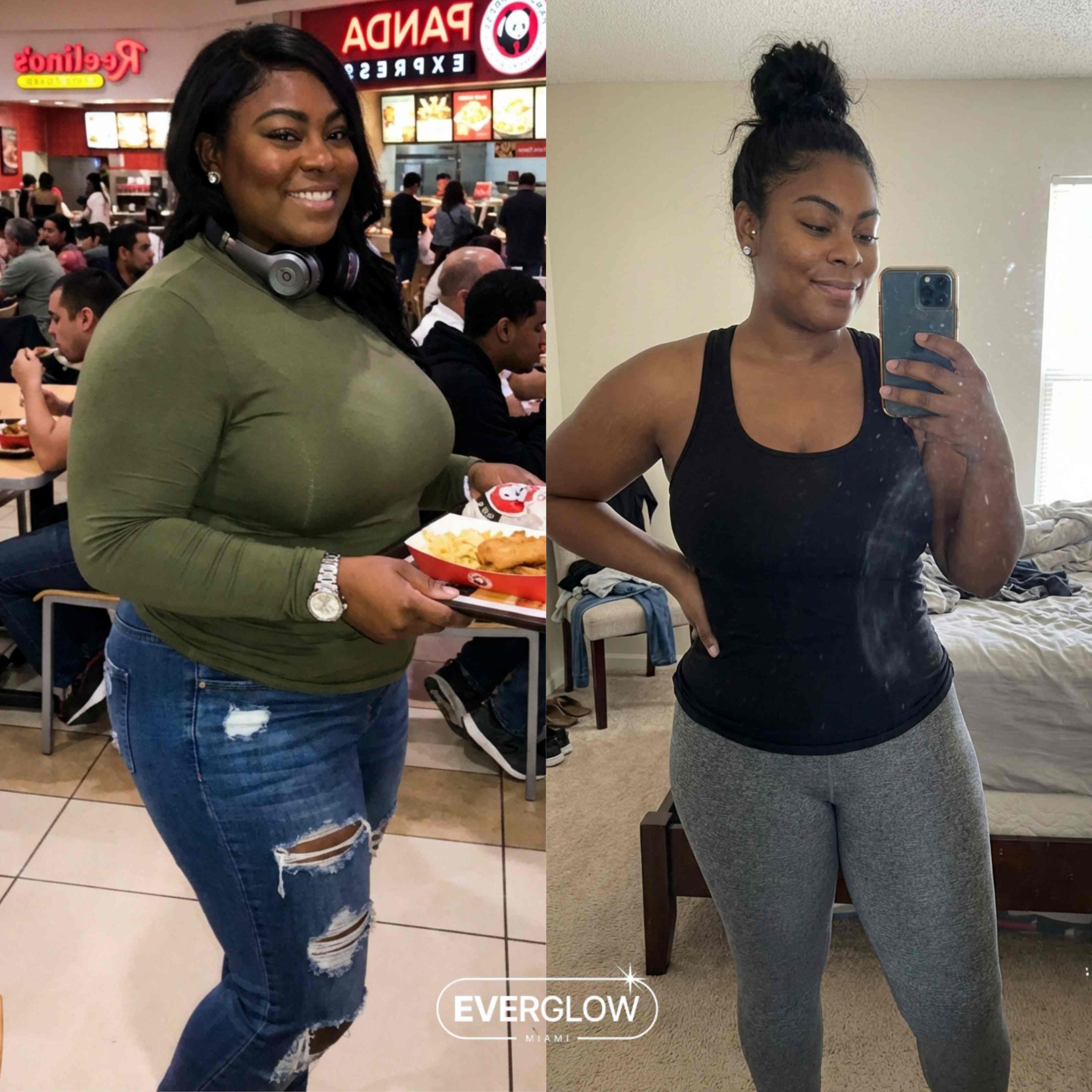 Monique A. before and after weight loss transformation